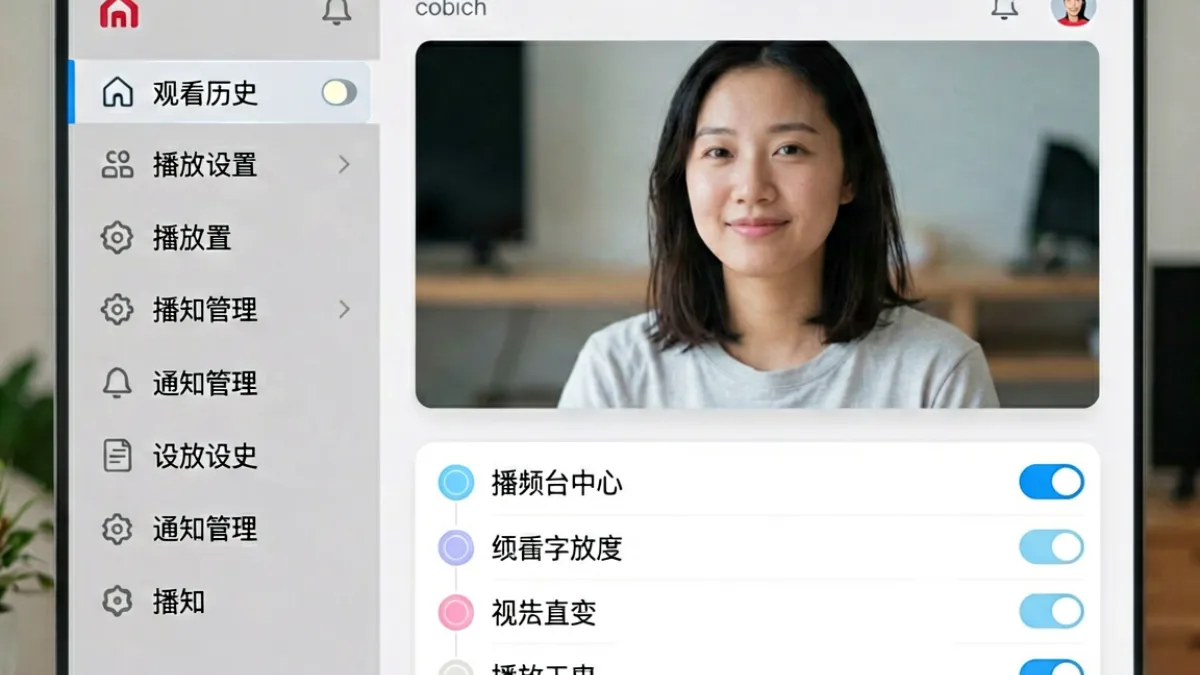 .17C.COM羞羞视频个人中心页面示意图，展示观看历史、播放设置与通知管理三个核心功能模块